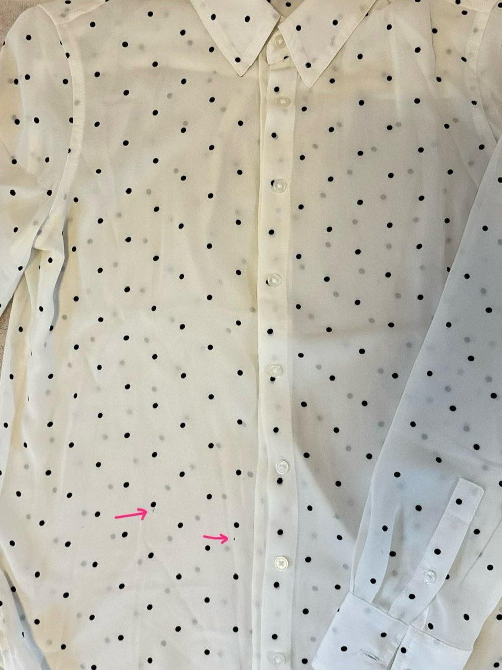 Banana Republic Semi-Sheer White Polka Dot Button Up Top, XXS - Picture 10 of 10